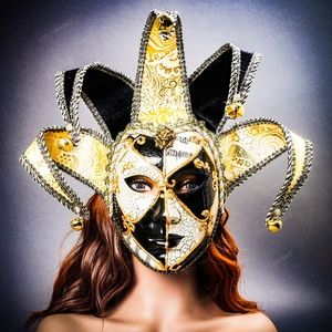 Venetian Jester Joker Masquerade Mask Black White Halloween Mardi Gras Eye Mask